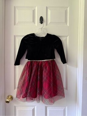 lilt Black Velvet Bolero with Red Plaid Tulle Dress